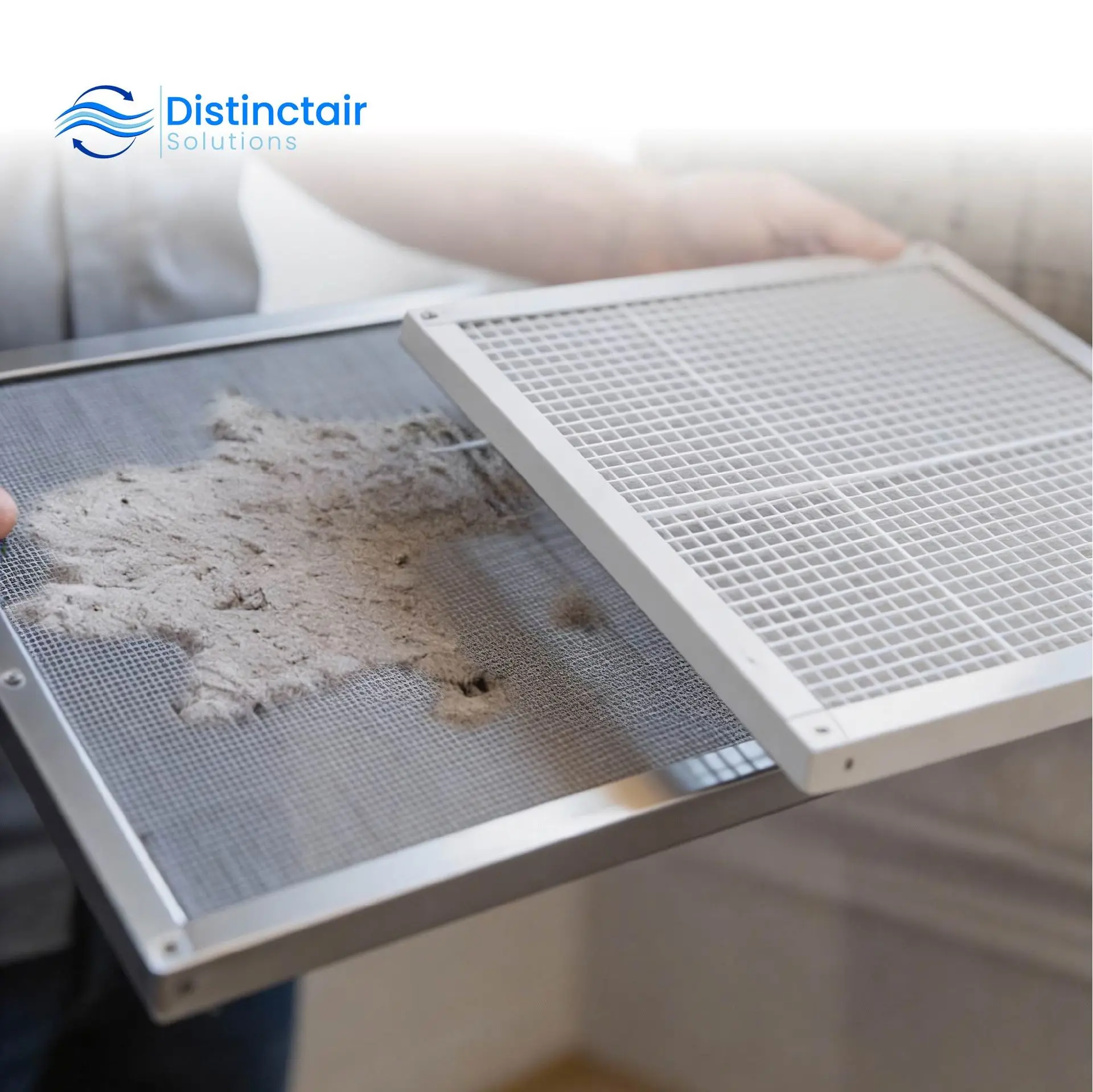 The Wrong Furnace Filter can Damage HVAC Filtration: Hands holding a dirty furnace filter taken out from the HVAC filtration system