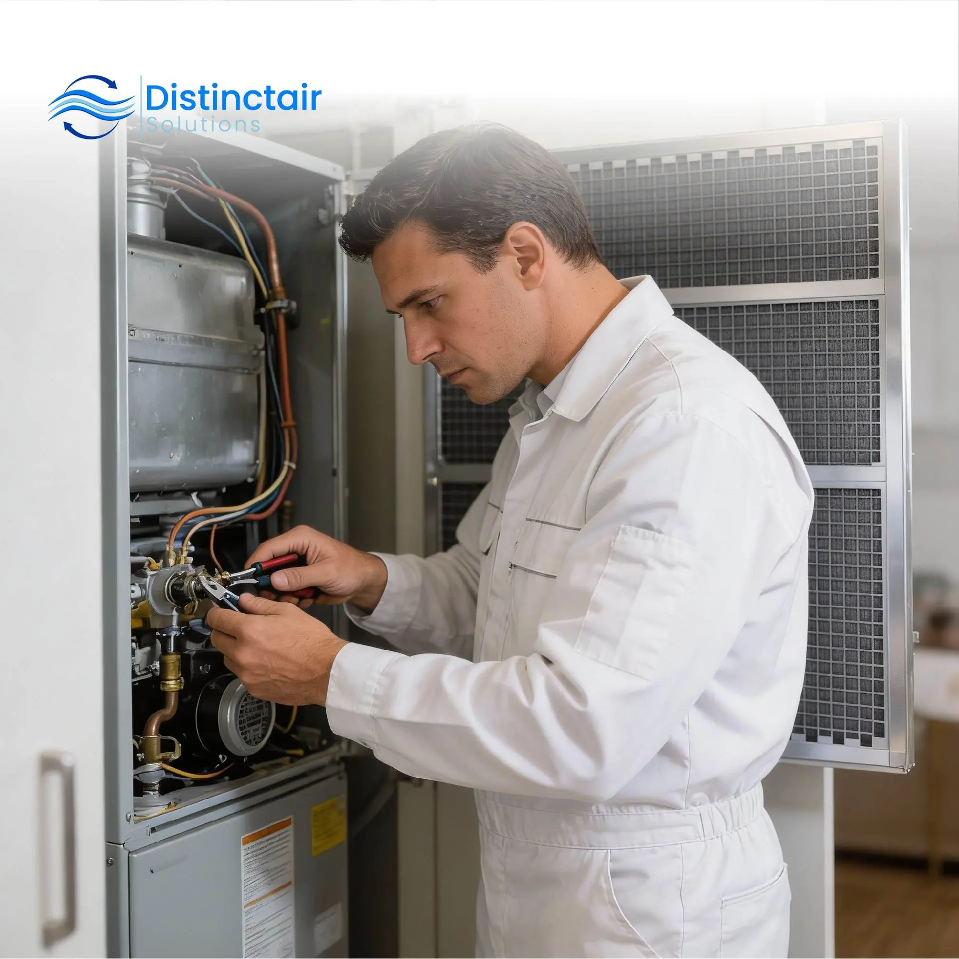 Furnace Repair Problems That Start with a Clogged Furnace Filter: Man repairing a furnace