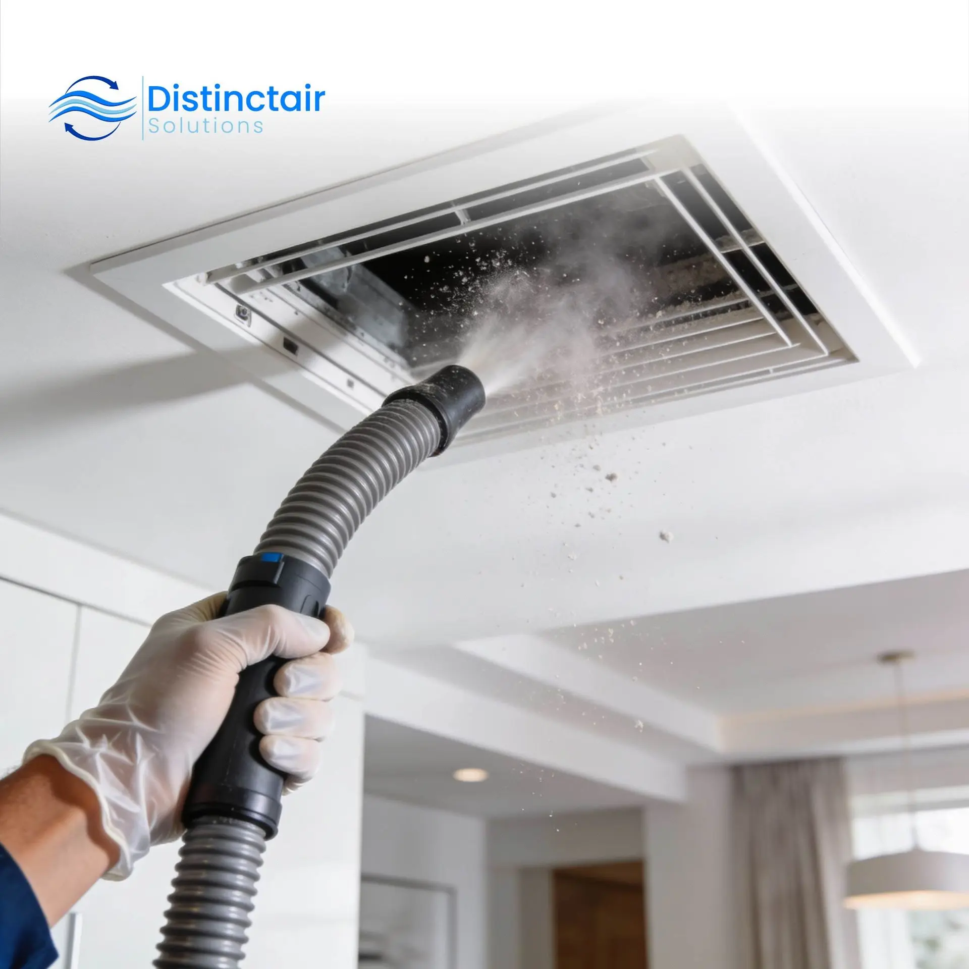 Hand using tool for duct cleaning