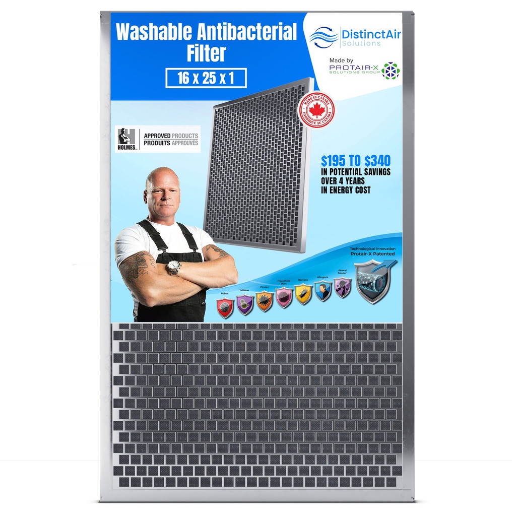 16x25x1 Reusable Antimicrobial Furnace Filter (DistinctAir)
