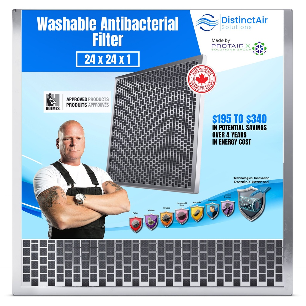 24x24x1 Reusable Antimicrobial Furnace Filter (DistinctAir)