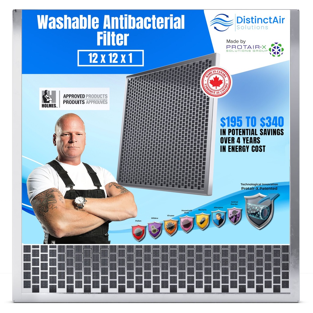 Filtre de fournaise réutilisable antimicrobien 12x12x1 (Protair-X)