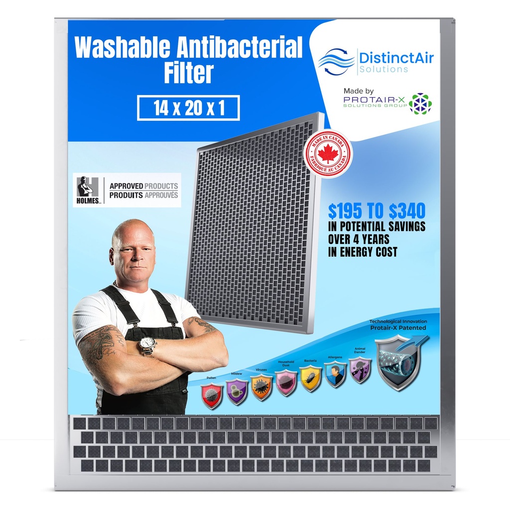 Filtre de fournaise réutilisable antimicrobien 14x20x1 (Protair-X)