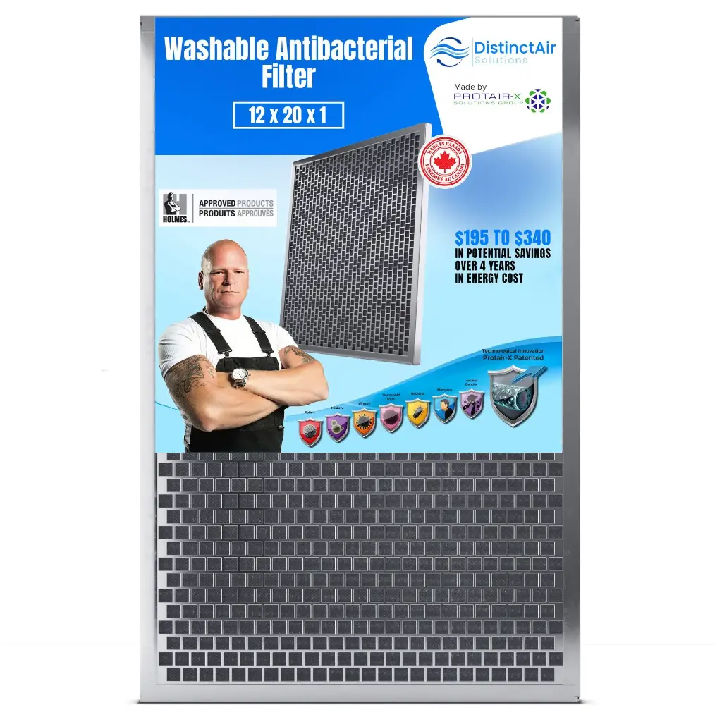Filtre de fournaise réutilisable antimicrobien 12x20x1 (Protair-X)
