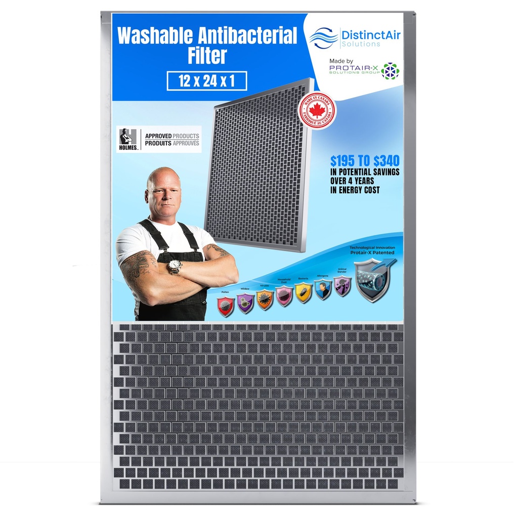 Filtre de fournaise réutilisable antimicrobien 12x24x1 (Protair-X)