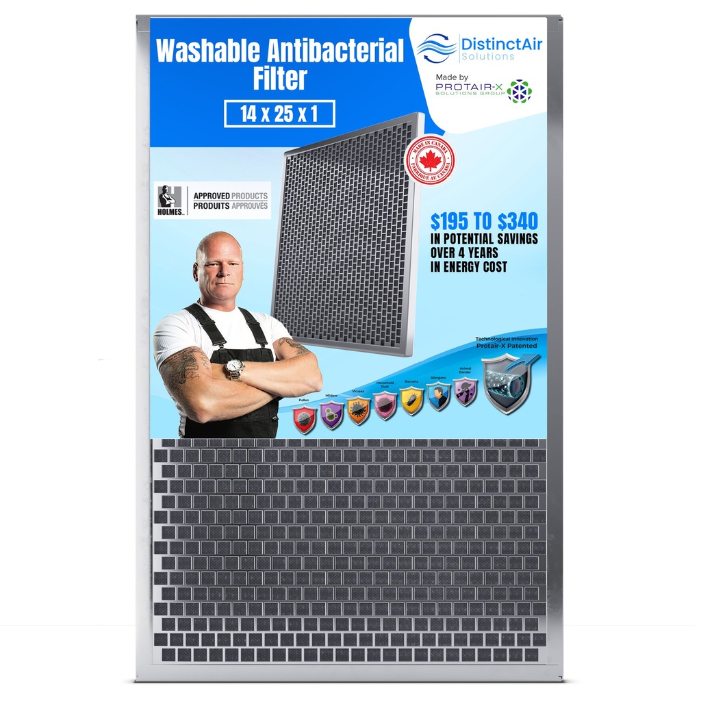 Filtre de fournaise réutilisable antimicrobien 14x25x1 (Protair-X)