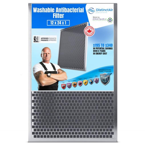 Filtre de fournaise réutilisable antimicrobien 12x24x1 (Protair-X)